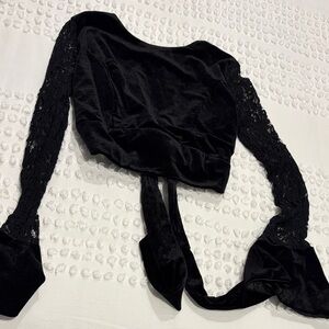 Do+Be Black Velvet Top with Lace Sleeves
